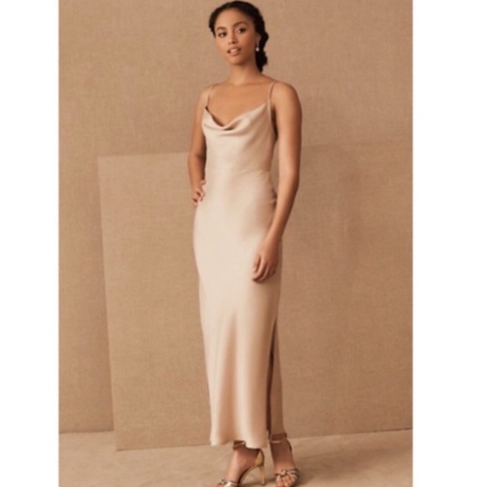 BHLDN Cali Satin Cowl Neck Slip Dress Blush
